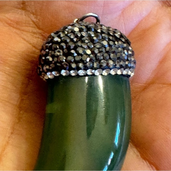 Handmade Large Heavy Blinged-Out Claw Horn Fang Pendant 2.25" long One of a Kind - Picture 8 of 15